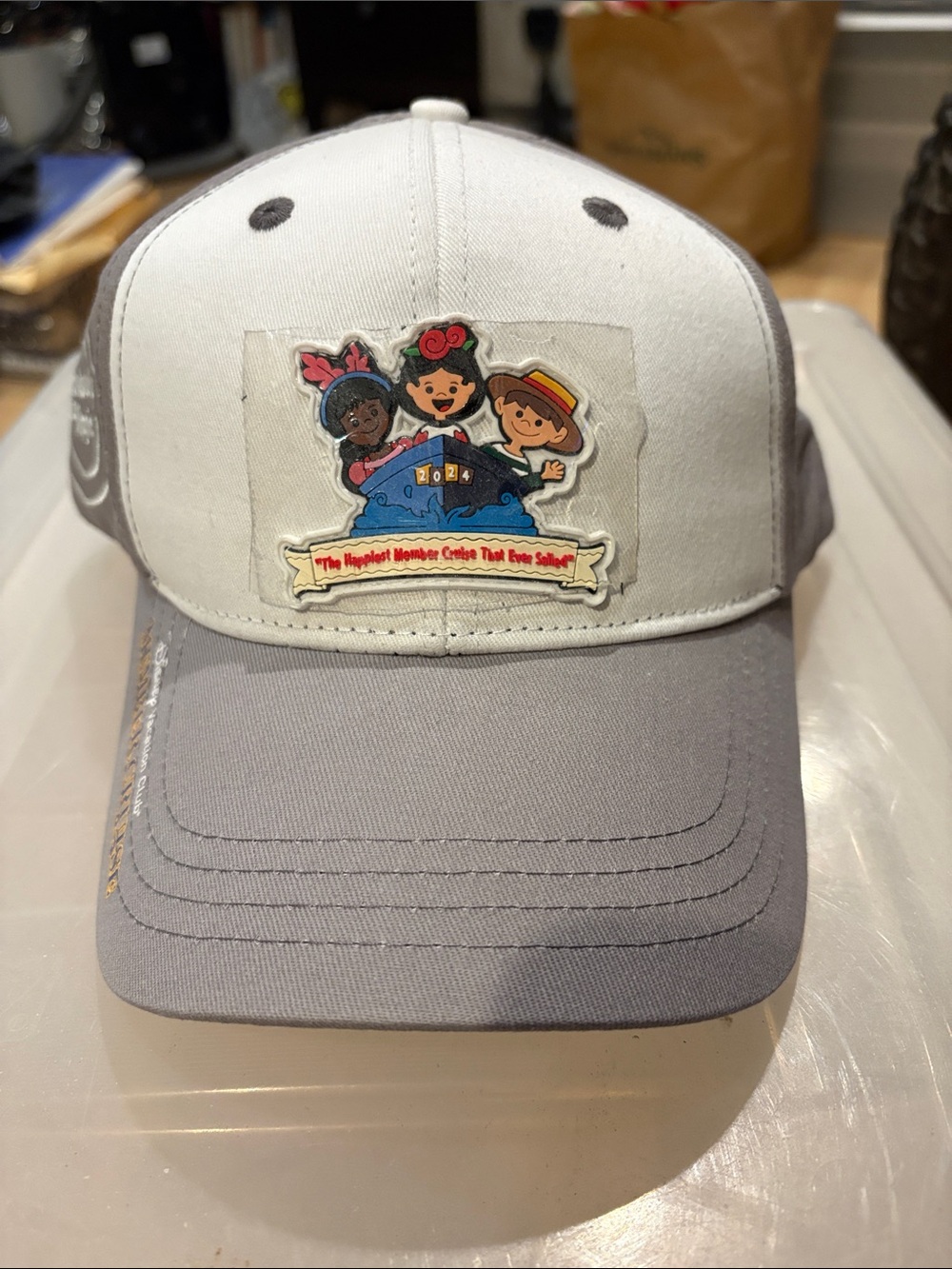 Disney Vacation Club Trucker Hat with Multi-Character Patch - White & Gray